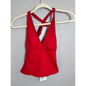 Princess Polly Whimsy Halter Top Red US 2 Ruched Bust Tie Neck Open Back NWT